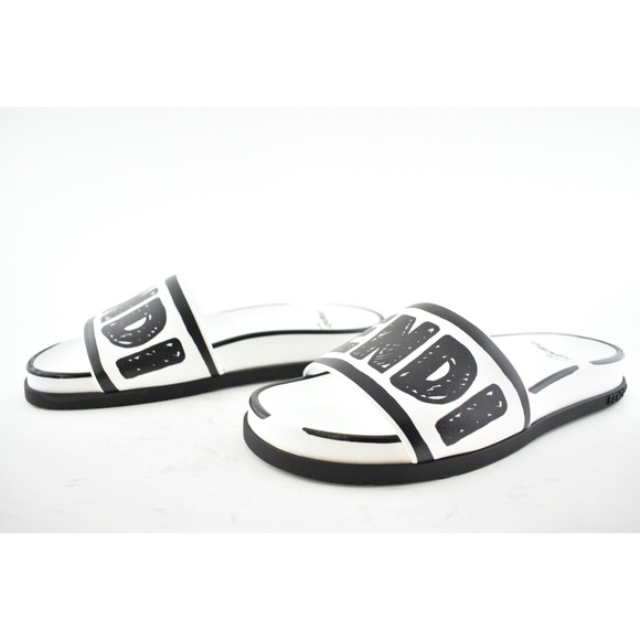 Fendi Joshua Vides White Black Leather Logo Mule Slide Flat Flip Flop Sandal 40 - Picture 10 of 12